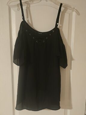 torrid Black Lace-Up Cold-Shoulder Blouse
